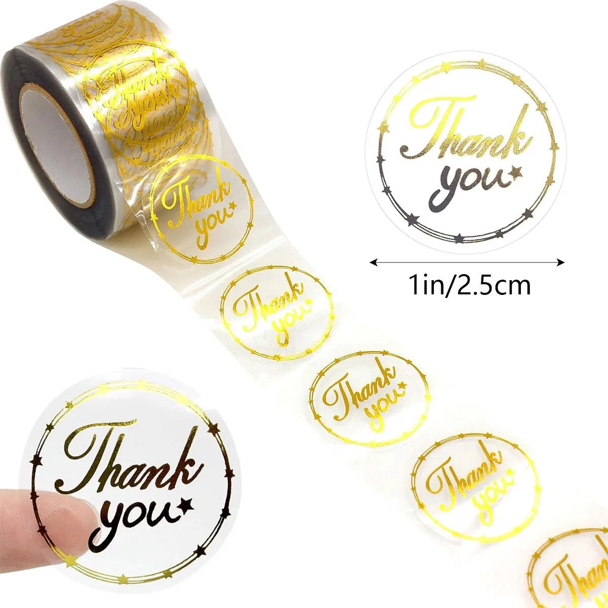 500 autocollants ronds transparents dorés « Merci » pour la décoration de boîtes cadeaux, d'enveloppes et de colis pour célébrer avec nous