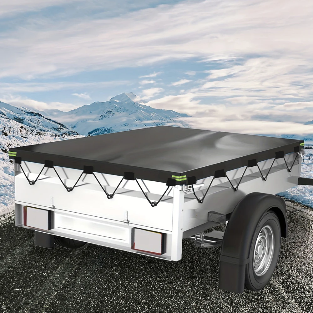 

214x122cm Oxford Cloth Trailer Cover Waterproof Auto Roof Tent Trailer Cover with Bungee Cord All-Weather Protection Cargo Cover