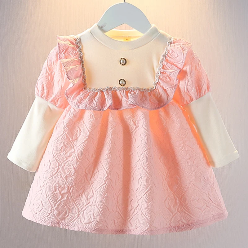 Spring Newborn Girls Clothes Korean Cute Princess Long Sleeve Cotton Baby Birthday Dress Toddler Dresses Kids Clothing BC622