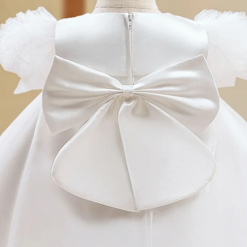 Baby Girl Princess Tutu Dress Infant Toddler Vestido Birthday Puff Sleeve Big Bow Flower Birthday Elegant Baby Clothes 1-12Y