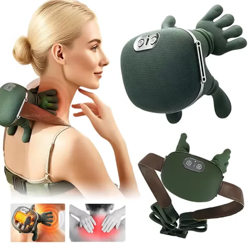 

Электрический бионический массажер для шеи и плеч с подогревом спины, 3-уровневая подушка для разминания мышечной терапии для шеи, талии, ног, тела, Rel