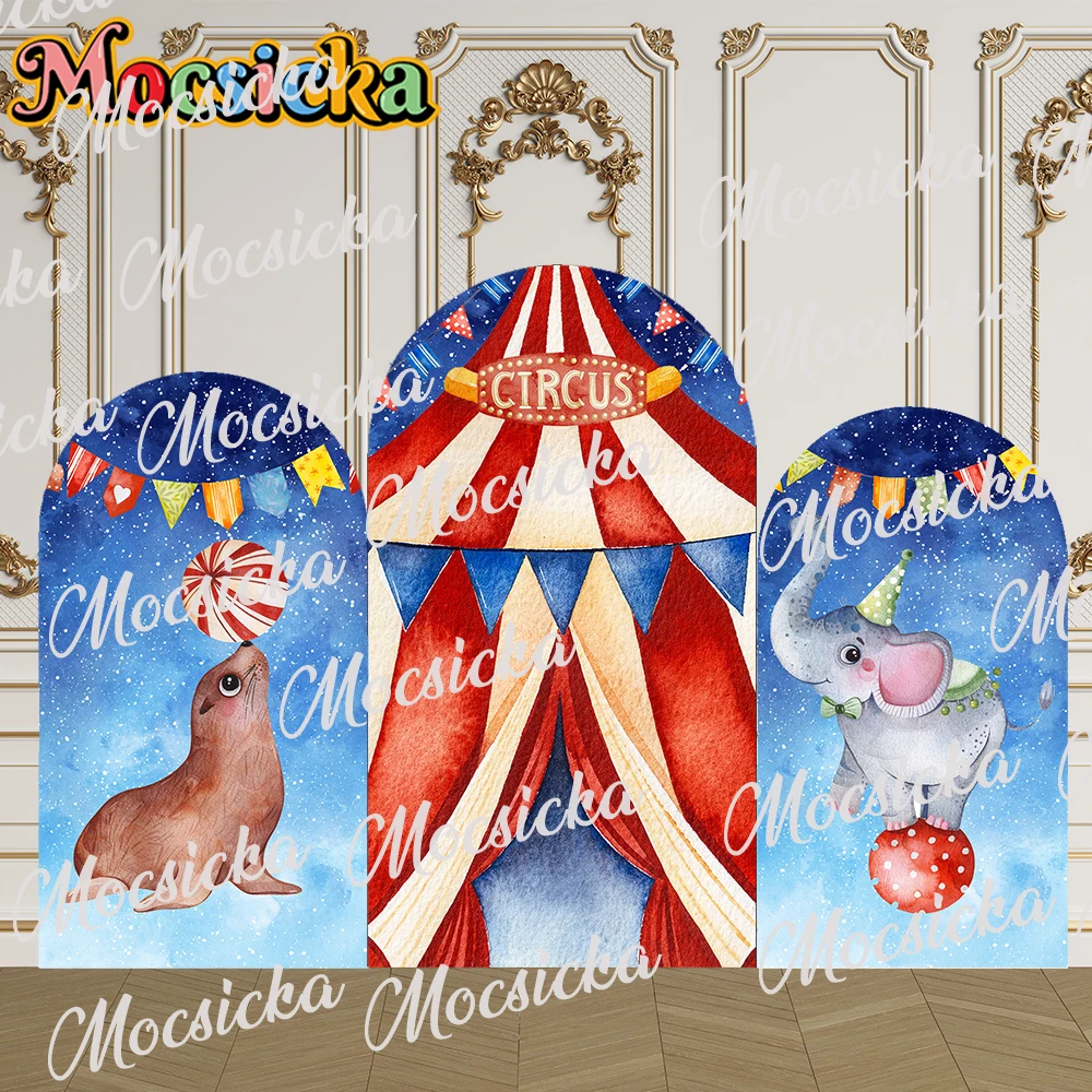 

Mocsicka 2-сторонняя крышка арки Happy Circus Elephant Seal украшение фон торт Samsh арка стены детский день рождения фото баннер