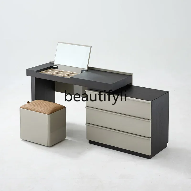 

Retractable solid wood Italian minimalist smoked flip dresser