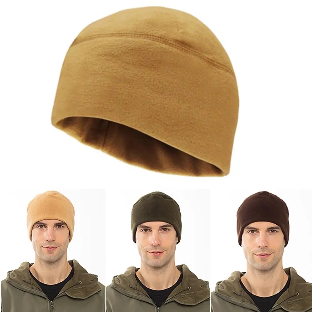 Simple Solid Color Ski Baggy Hat Windproof Cuffed Beanies Hiking Caps Skullcap Fleece Hats Winter Warm Cap for Men and Women