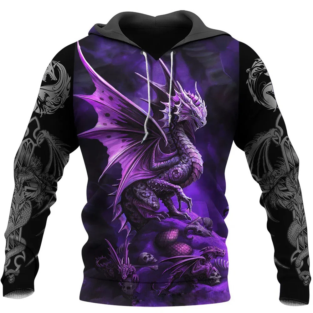 Retro Hoodies Men Animal Dragon Pattern 3D Printed Men Autumn Hoodie Comfortable Street Hooded Sweatshirts Hoodie Men's Clothing