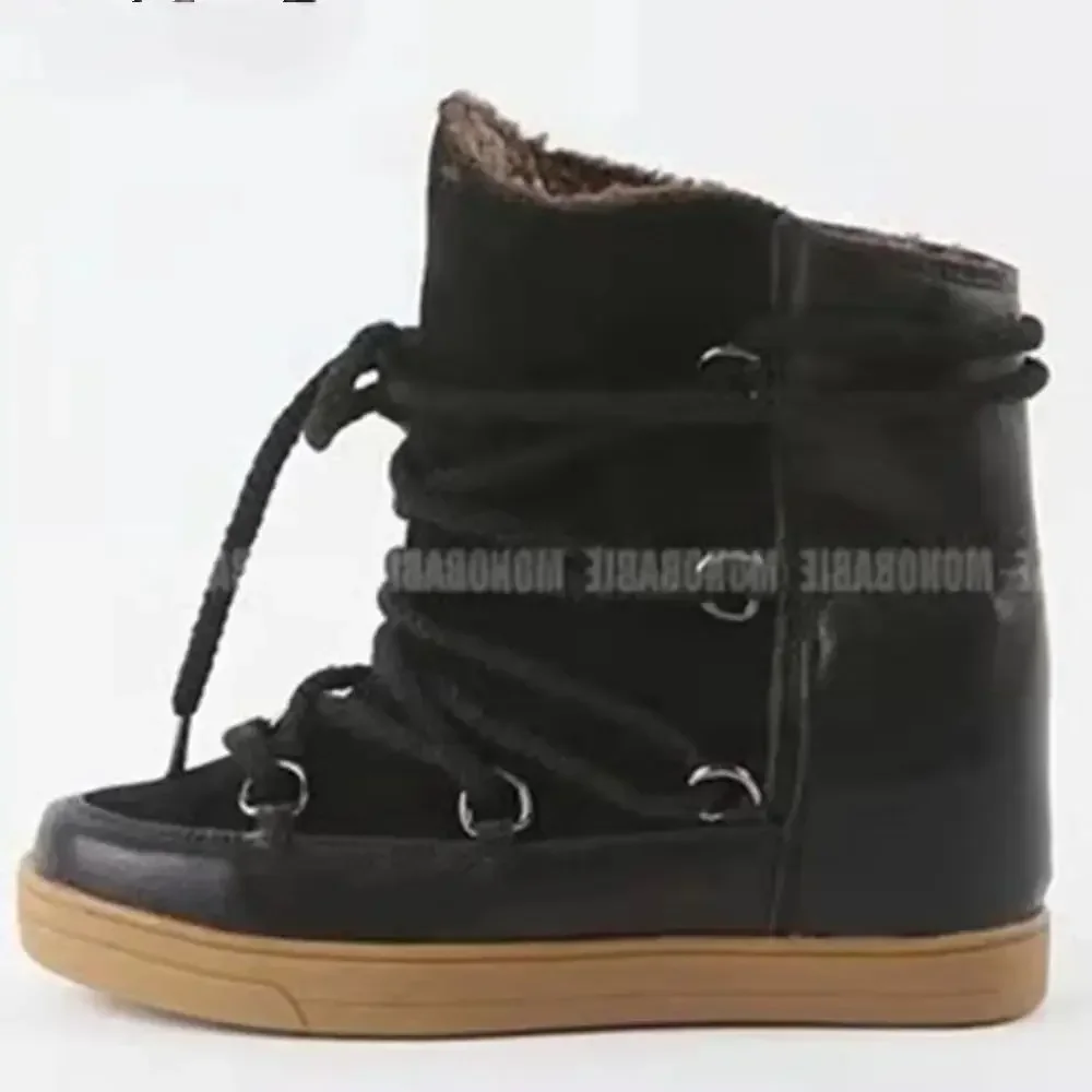 2026 New Lace-Up Snow Boots with Velvet Inner Height Shoes Fur Integrated Cotton Shoes Women's Fashion Winter Short Boots