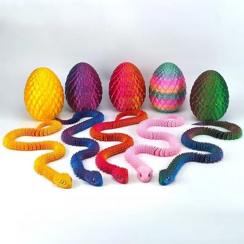 ​ ​ المنقولة 30 سنتيمتر مفصلية فايبر مع 8.5 سنتيمتر بيضة التنين مجموعة ثلاثية الأبعاد مطبوعة المجسم الأفعى التماثيل ديكور لهدايا عيد الميلاد