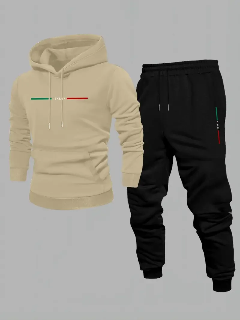 

Men's casual two-piece hooded sweatshirt set, autumn and winter new loose sports casual pullover fashionable trendy brand printe