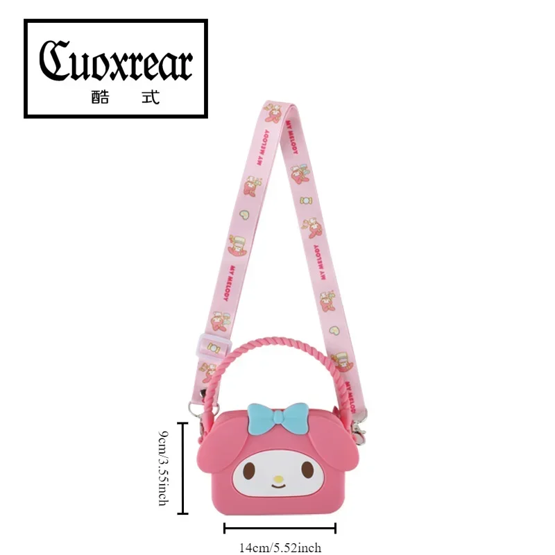 Sanrio Hello Kitty Cinnamoroll Silicone Messenger Bag Cute Childrens Square Portable Coin Purse Girl Heart Sweet Princess Bag