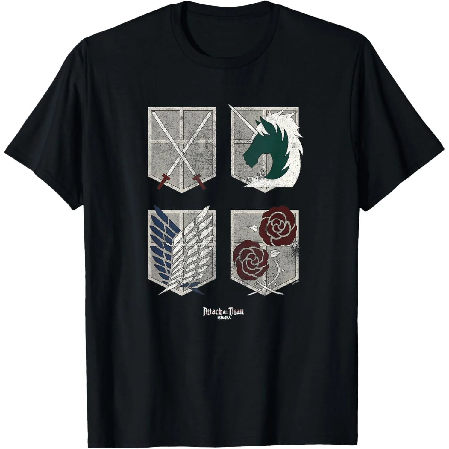 Attack on Titan Four Corps Shields Graphic Men's Cotton T-Shirt Short Sleeve Casual Tee