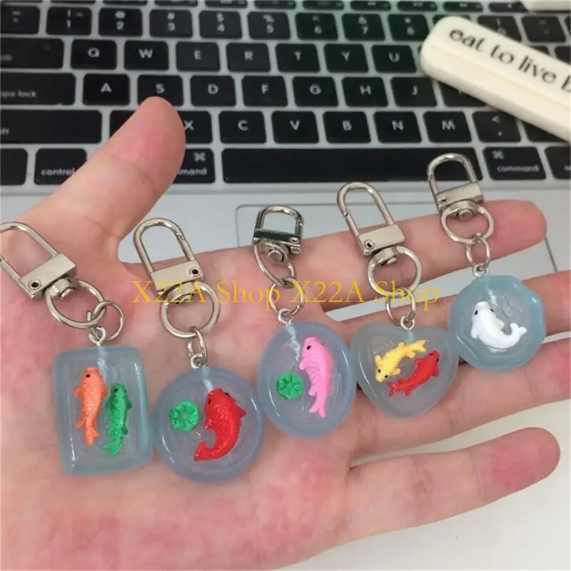 Unique Cartoon Fishbowl Pendant Keychain Night Light Resin Accessory For Teens