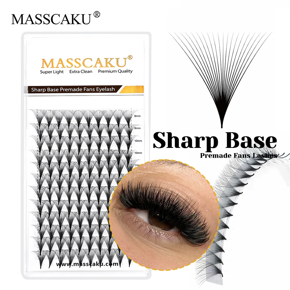 Hot Sale MASSCAKU Individual Rapid Grafting Thin Pointy Sharp Base Lashes False Silk Sharp Narrow Stem Eyelashes Easy to Operate