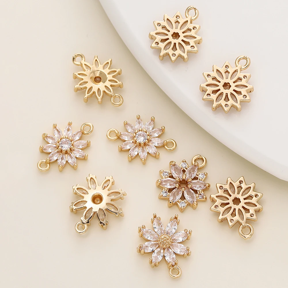 

4/6Pcs/Lot 18K Gold Color Brass Zircon Flower Charms Pendants for DIY Women Jewelry Making Necklace Earrings Accessories