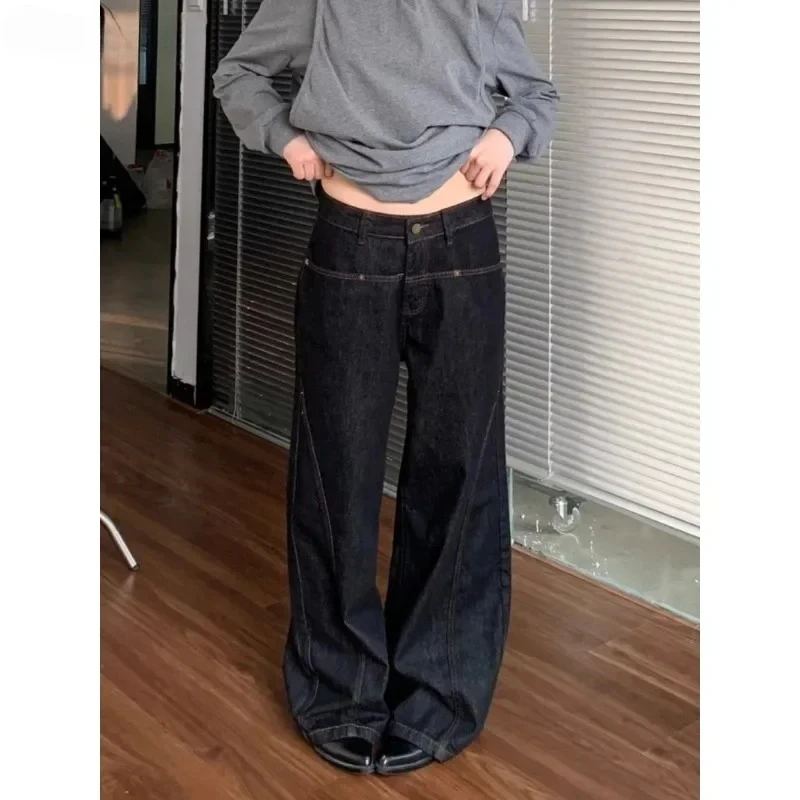 Y2K Baggy Denim Trouser Washed Vintage High Waist Solid Casual Minimalist Pants Grunge Oversized Street Retro Jeans