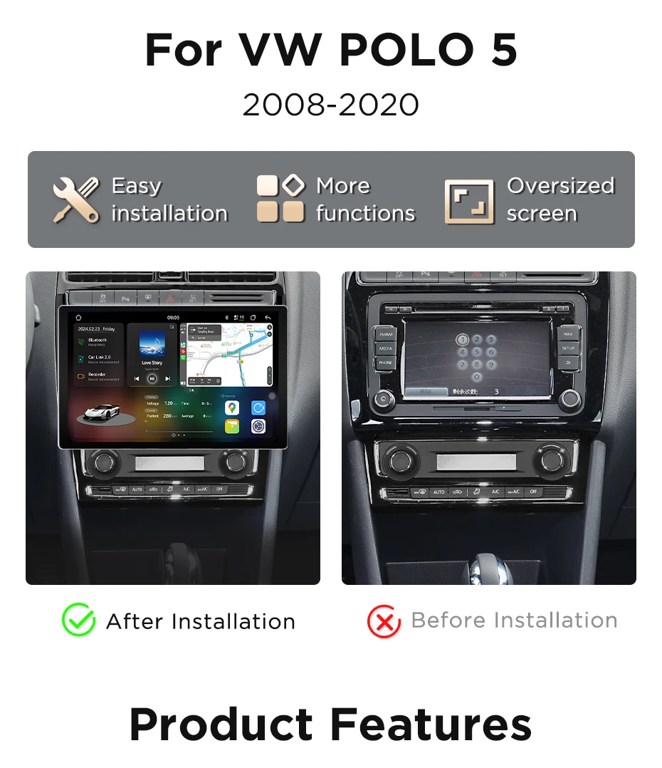 Junsun 7870 2K Kabelloses CarPlay Android Auto Radio für Volkswagen POLO 5 Limousine 2008-2020 GPS-Navigationsplayer 4G DSP DTS 360 – Detail 4
