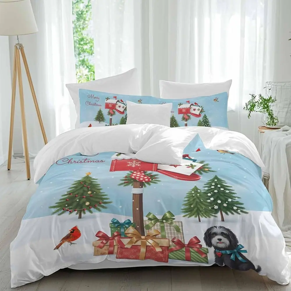 

Merry Chrisas Sheet Set, Chrisas Trees Mailbox Gits Dog Winter lakes 4 Pieces Breathable Sot Duvet Cover Set Bedding Cozy Bed la