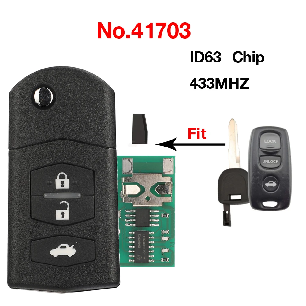 jingyuqin 3 Buttons Model NO. 41703 Upgraded Flip Remote Control Car Key 433MHZ 4D63 Chip For Mazda MX5 MK2.5 2000-2005 323