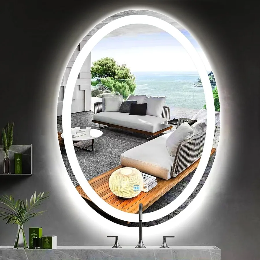 28 x 36 Inch Oval LED Vanity Mirror with Lights 3 Color Dimmable Memory Front Back Light 36 Oval Lighted Mirror for Bathroom Ma