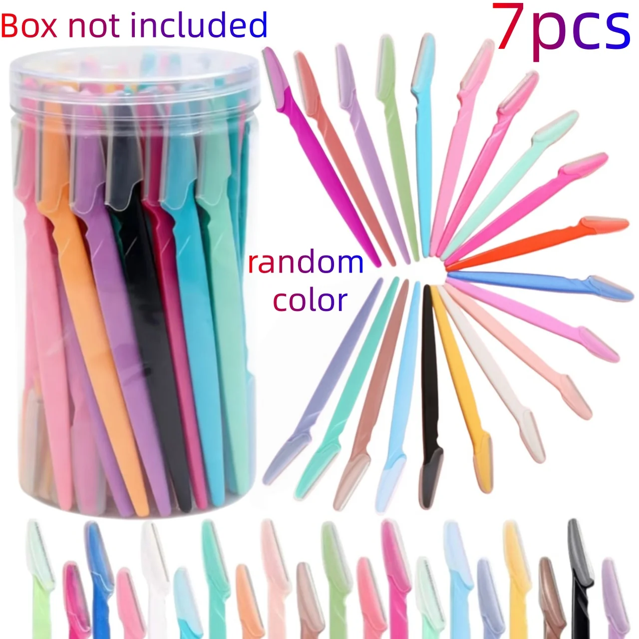 7Pcs Multicolored Women's Eyebrow Trimmer with Protective Cover for Facial Shaving Anti-Slip Handle Design for Hair Removal Tool