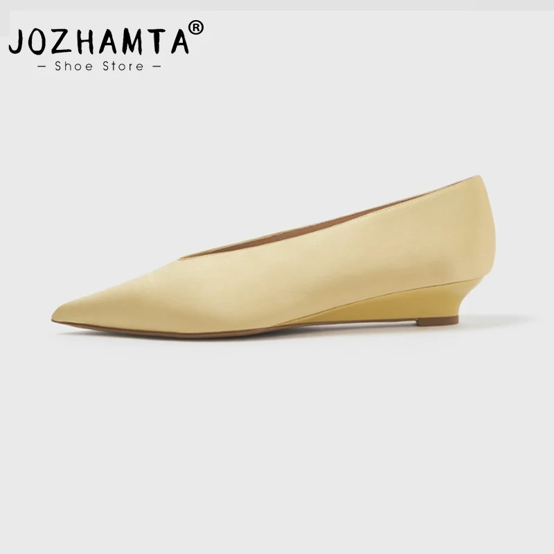 JOZHAMTA  Size 34-43  2025 INS Fashion High Heels Women Pumps Shoes News Real Leather Party Summer Pointed Toe Dress Wedge Shoes