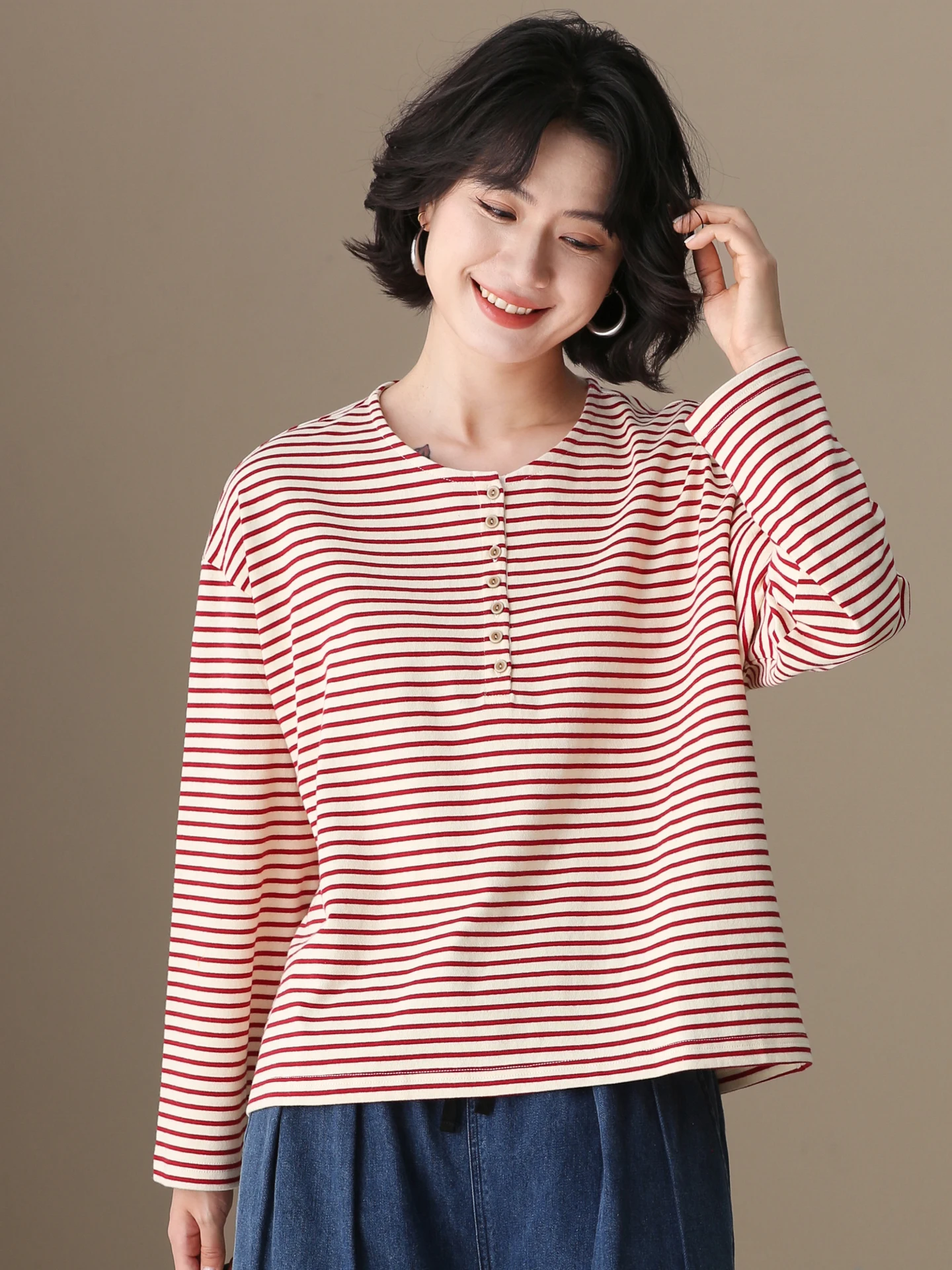 

Loose Long Sve Striped Base irt Women's f High Collar T-irt Autumn Winter New Sle Casual Comfortable Breathable C...