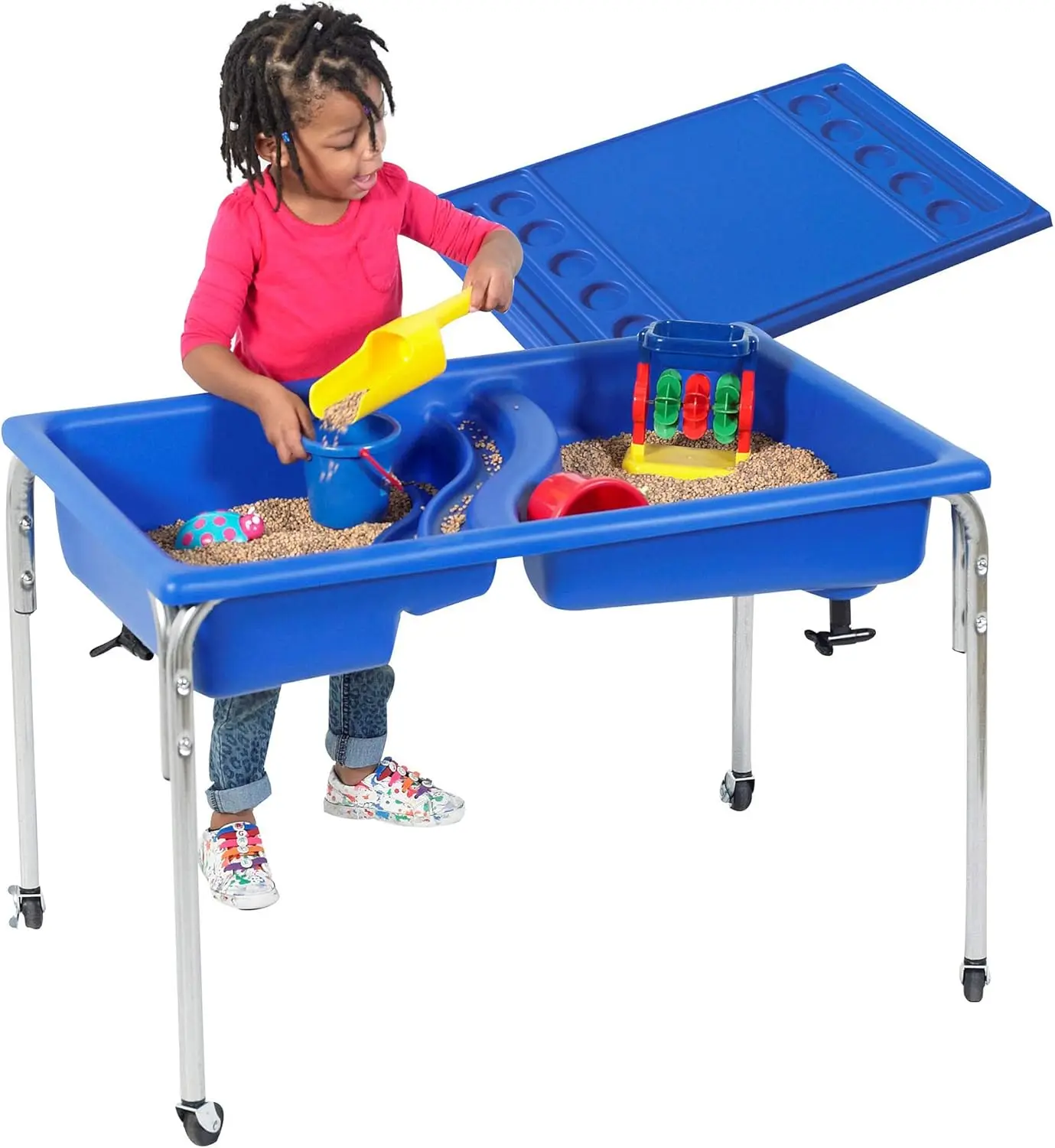 

Большой сенсорный стол 24 дюйма с крышкой, для игр с песком и водой, для детей, для использования в помещении и на улице