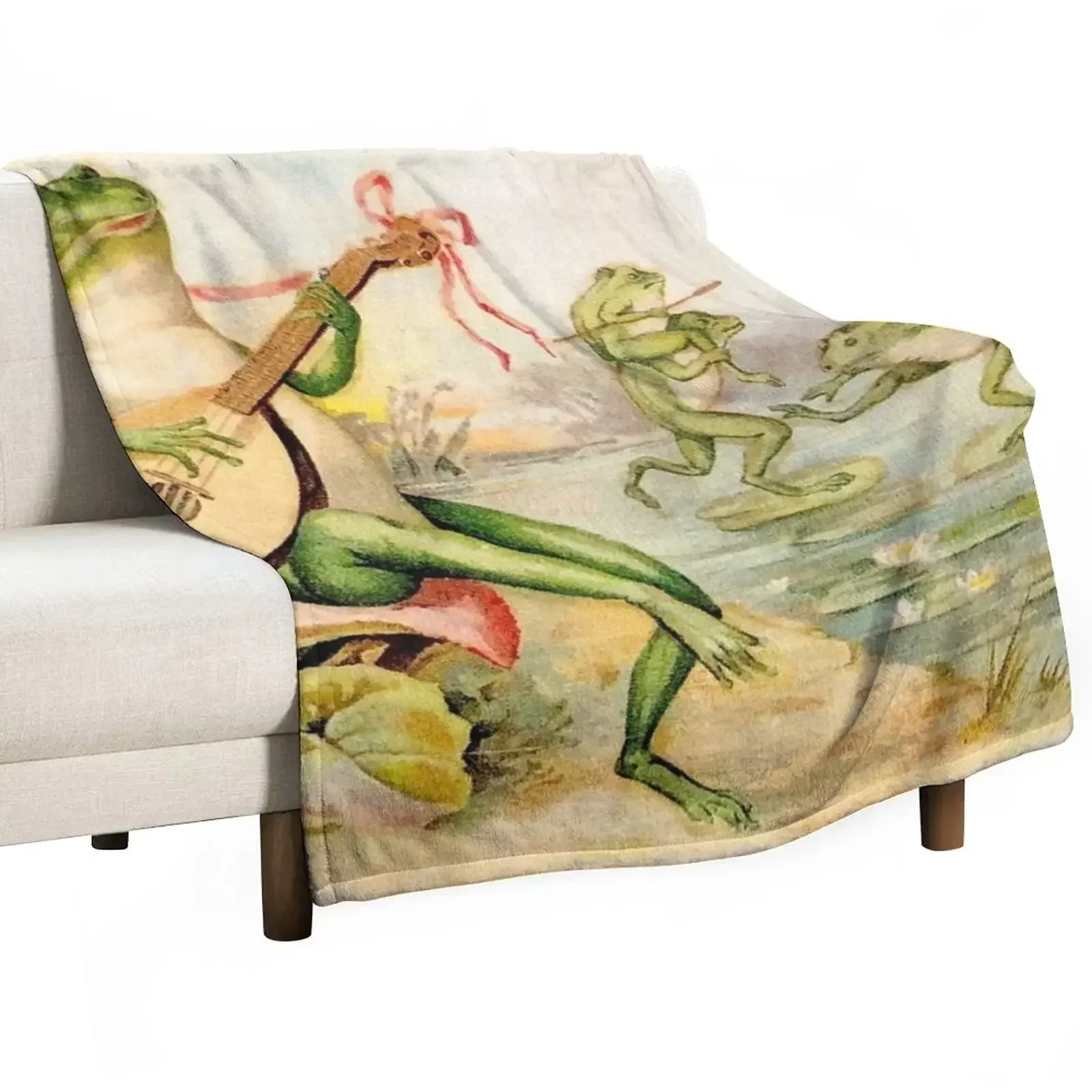 

FROG STRUMMING : Vintage Abstract Entertainment Print Throw Blanket Plaid Decorative Beds Flannel Fabric Soft Plaid Blankets