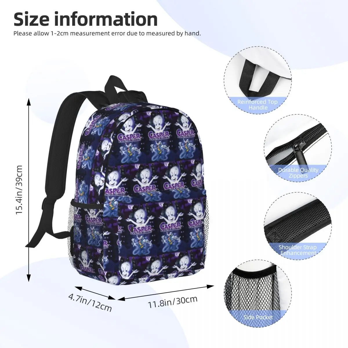 The Friendly Ghost Casper Backpack Daypack Large Capacity Boys Girls BookBag Shoulder Bags for Men Women Children School Bag