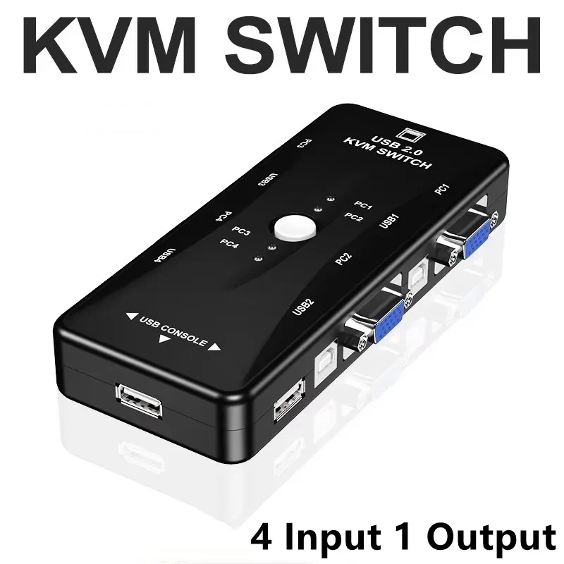 1080P USB2.0 VGA KVM 2 And 4 Port Switch Splitter Mouse Keyboard Printer Pendrive Share Switcher Box Adapter Out KVM Switch