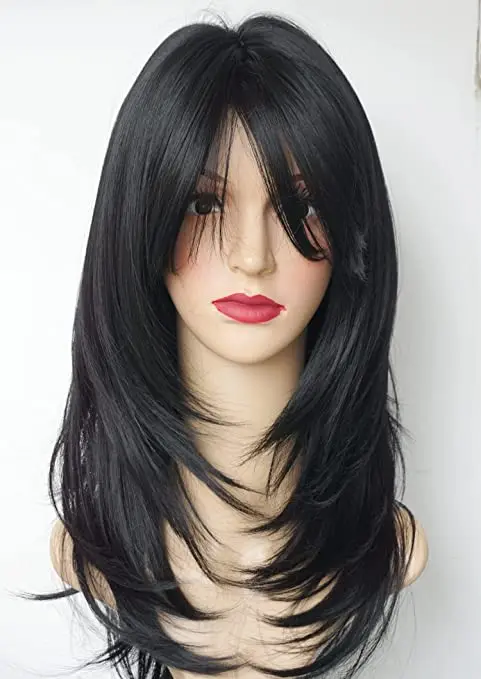 Synthetic Long Straight Lolita Wig with Bangs Wig Girl Cute Brown Black Cosplay Party Halloween Harajuku Wig