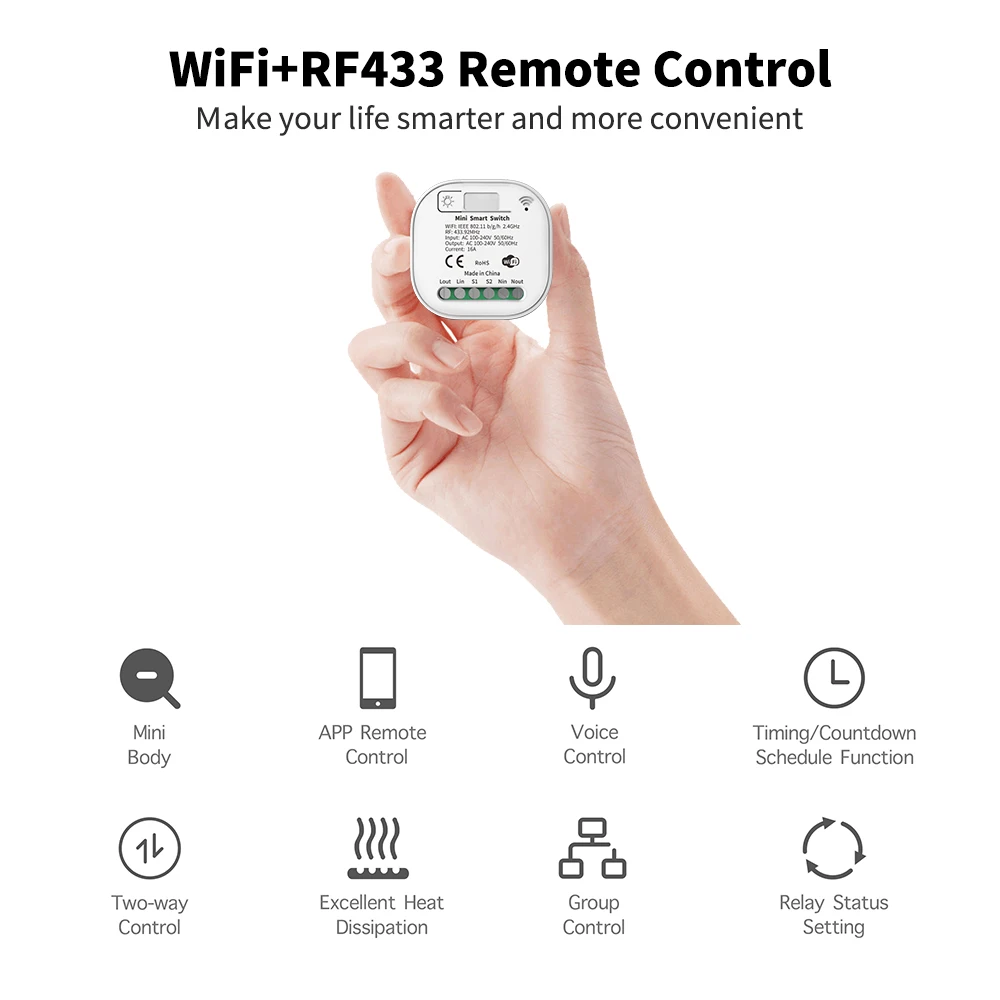 SIXWGH 16A WIFI Switch Smart Home Tuya App Remote Control Smart Timer Switch No Battery Light Switch Work with Google Home Alexa