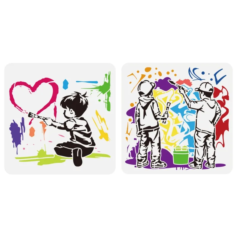2 szt. Banksy miłość szablony do malowania 11,8x11,8 cala plastikowe PET malowanie ścian Graffiti szablony rysunków wydrążona miłość
