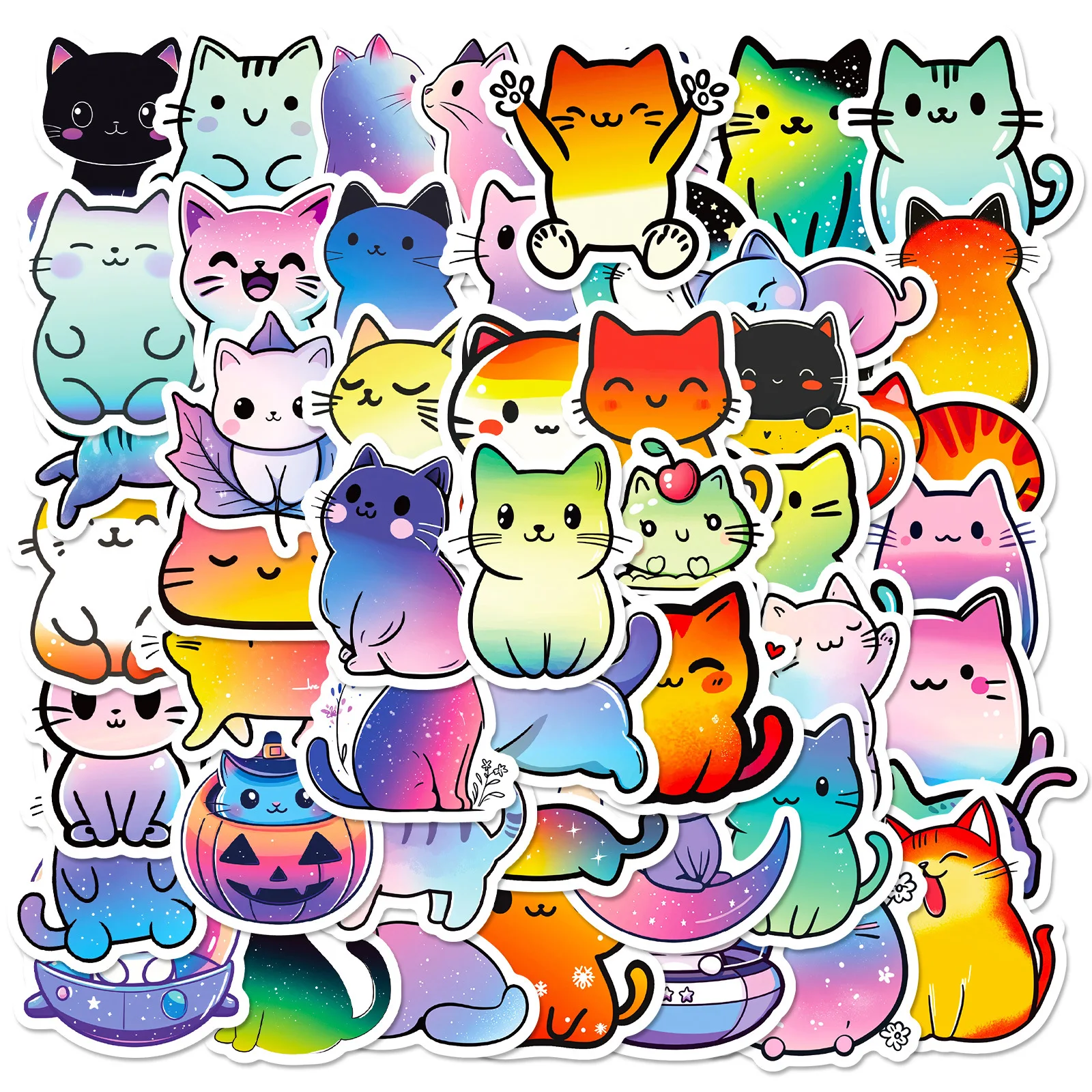 Cute Gradient Cat Stickers, Waterproof Graffiti Decals, Sweet Kitten Design for DIY Journal, Photocard & Stationery Decor