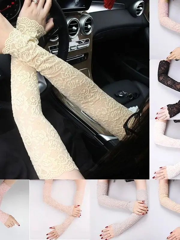 女性用ロングレースフィンガーレスミトンセクシーな夏用スリーブカバーファッショナブルな日焼け止めアームカバー女性用