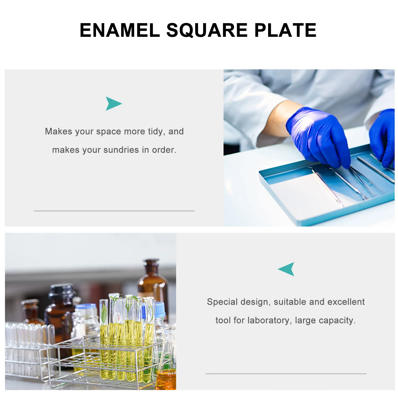 

1Pcs Enamel Square Plate Laboratory Tray Large Capacity Smooth Scratch Resistant Storage Tool for Clinic Organization