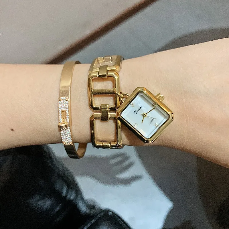 Women Quartz Watch Luxury Square Rose Gold Rectangle Sliver Clock Reloj Ladies Stainless Steel Bangle Bracelet Style Wristwatch