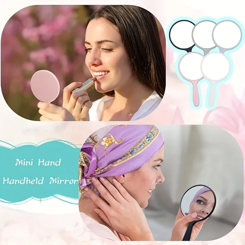 25pc Round Handheld Mirror with Handles Portable Mini Pocket Makeup & Beauty Compact Touch-up Mirror Bulk Student Dormitory Gift