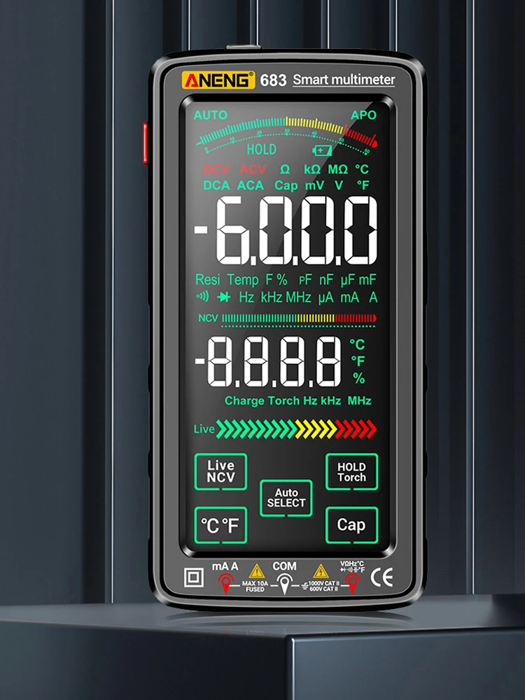 Elektrische capaciteitsmeter Touchscreen Transistor Testers 6000 tellingen AC/DC Oplaadbare zaklamp Verlichting Meetinstrumenten