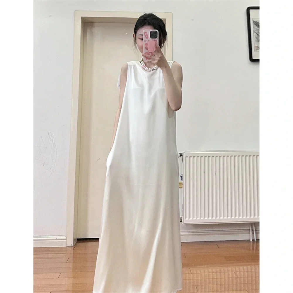 

Slim Fit Mid-Length Gown for Ladies V-neck Sleeveless Tank Dress for Women Summer 2025