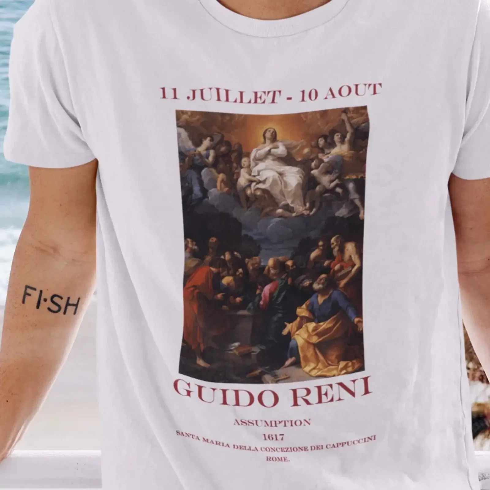 Camiseta Guido Reni con estampado The Assumption Art, algodón premium, estilo vintage, gráfico, streetwear, elegante, versátil, unisex, cómoda.