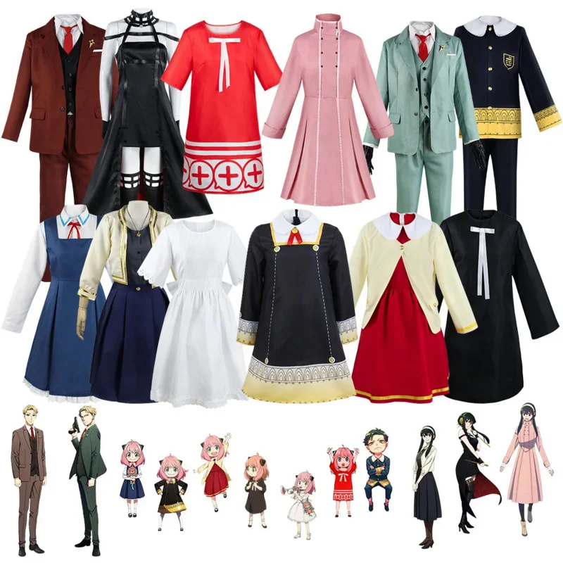 Anime Spy Family Yor Cosplay Costume Loid Anya Forger Cosplay Wig Red Black Dress Suit Kids Men Women Clothes Party Halloween