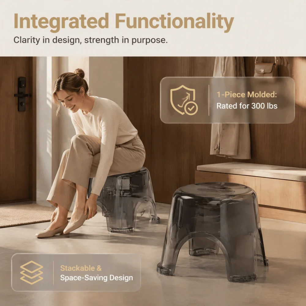 Simple Non-slip Clear Shower Foot Stool Transparent Square Small Low Stool Waterproof Load-bearing