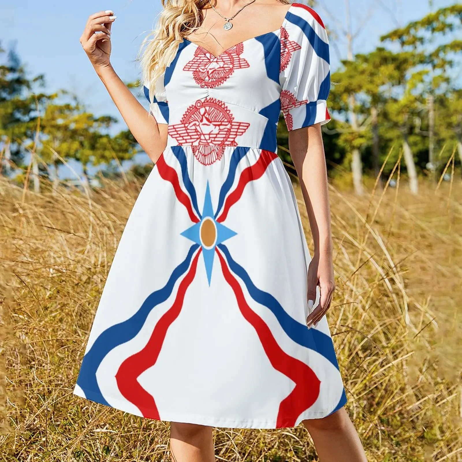 Assyrian Flag Casual Dress Street Style Dresses Sexy V Neck Modern Pattern Dress Large Size