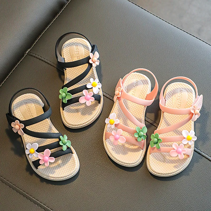 2022 New Children\'s Sandals Girls Princess Shoes Soft Sole Beach Shoes Small and Middle Children\'s All-match Korean Sandals