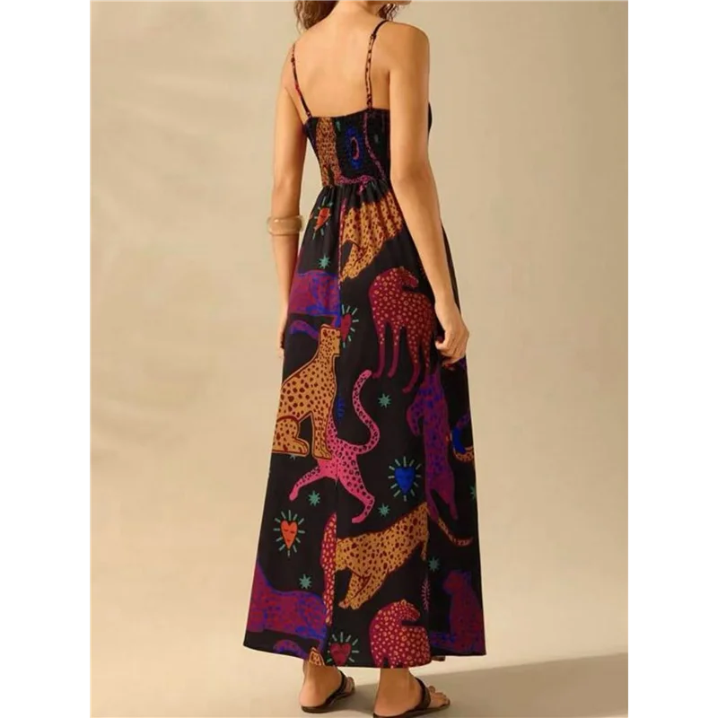 Abito lungo floreale estivo da donna 2025 senza maniche con cinturino per spaghetti stampato abito lungo da spiaggia Boho smock