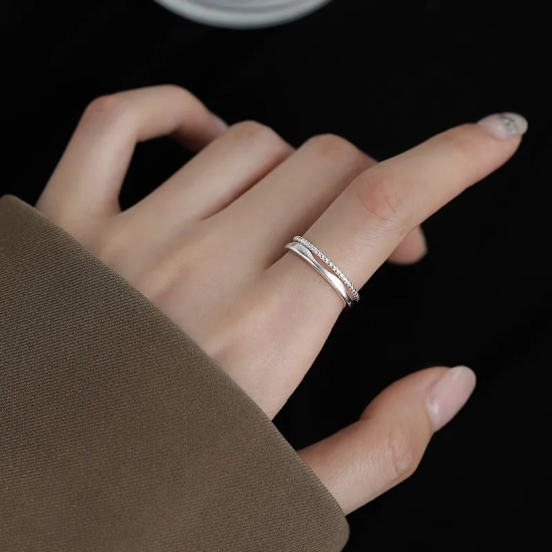 Fashion 925 Sterling Silver Ring Double LInes Rings for Women Wedding Engagement Silver Women's Vintage Ring Fine Jewelry Gift