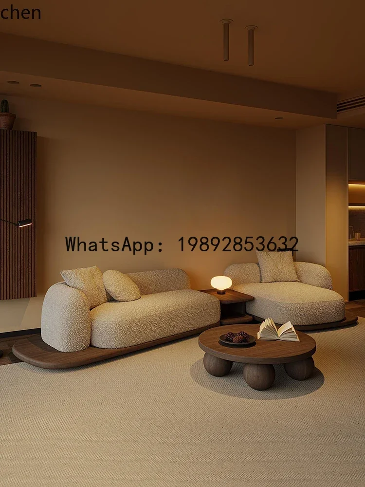 technology cloth sofa wabi sabi special-shaped corner module combination walnut color table