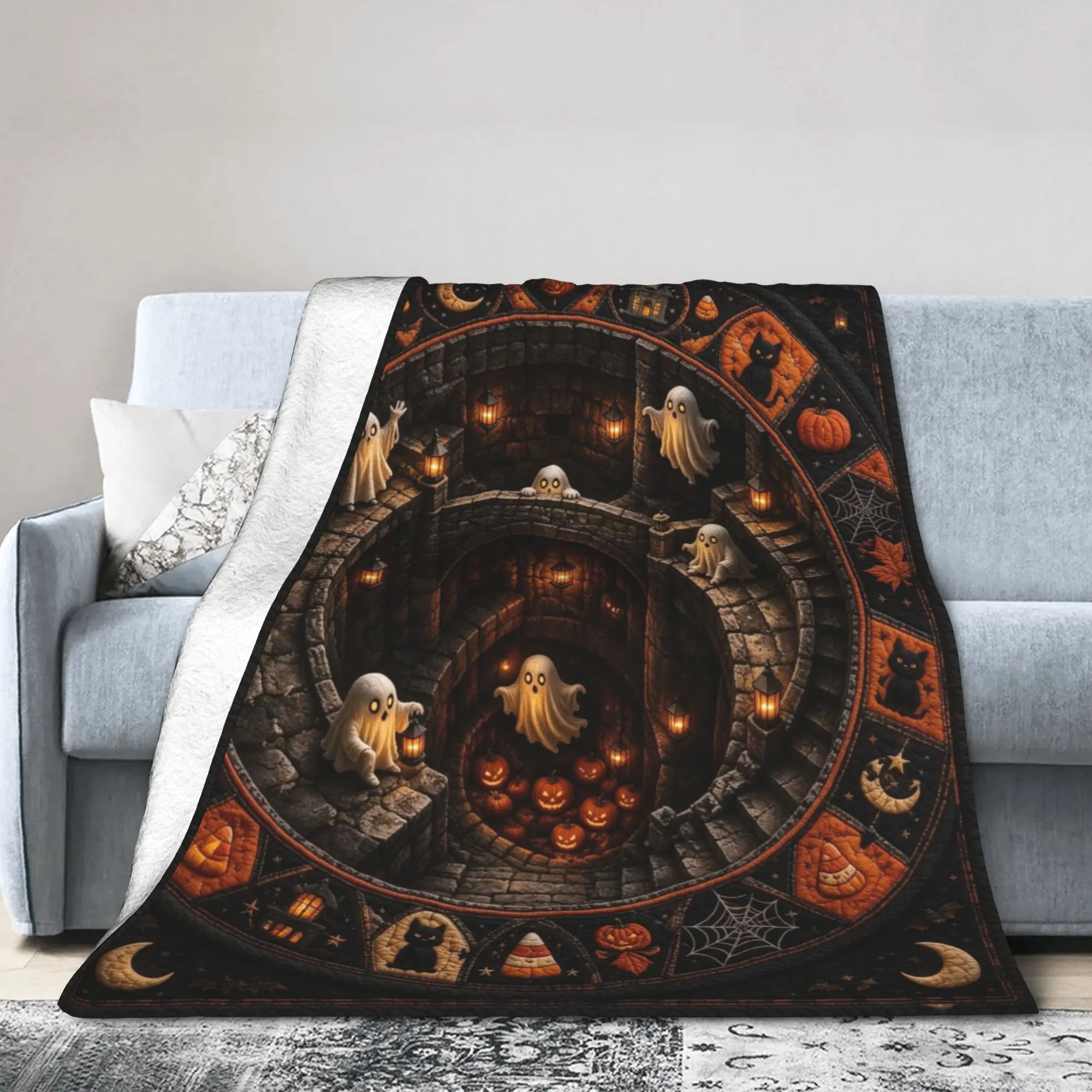 3D Visual Vortex Halloween Flannel Blanket Spooky Ghost Creative Throw Blankets for  Sofa Bedding Lounge 200x150cm Bedspreads