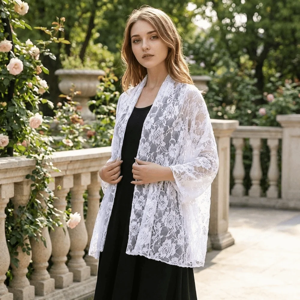 

Practice Rose Lace Shawls Sheer Sunscreen Long Wrap Cape Dance Accessories Evening Dress Scarf Bride