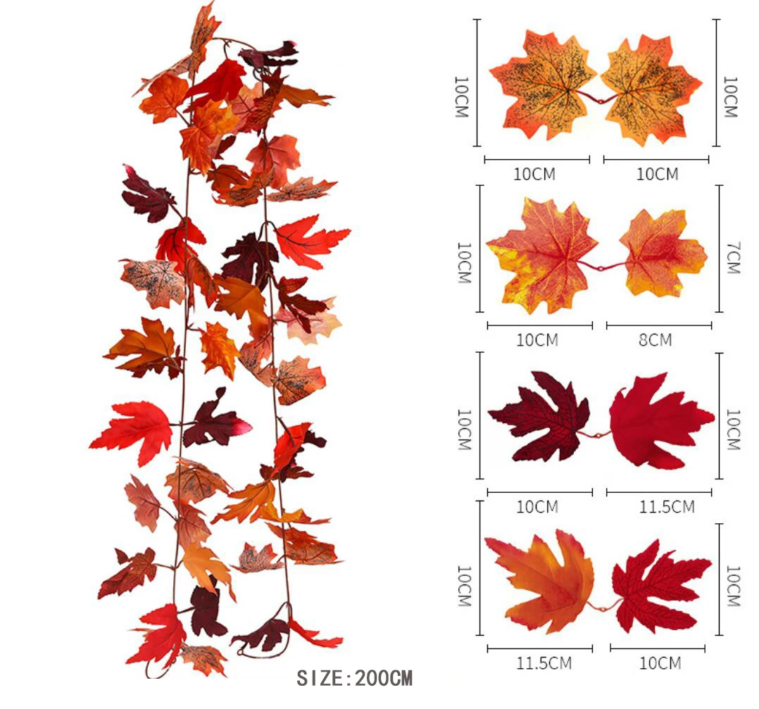 200cm künstliche rote Ahornblatt-Rebe girlande im Freien hängende Weinblatt bogen garten Thanksgiving Halloween Herbst dekoration – Detail 6